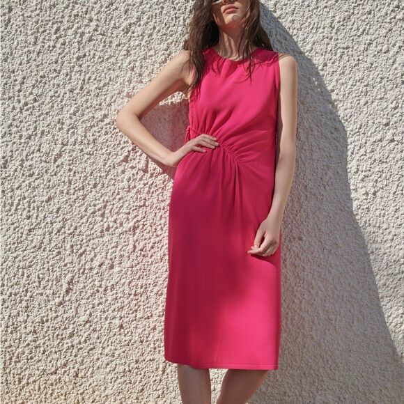 Zara Knit Ruched Dress Fuchsia Barbiecore Barbie Core - Picture 4 of 8